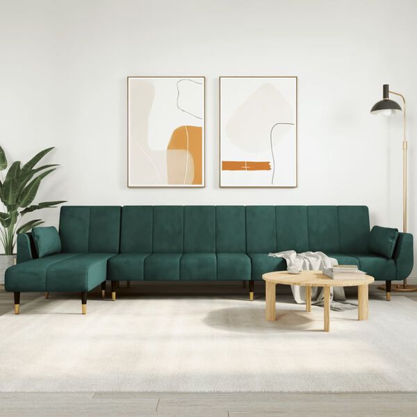 vidaXL Schlafsofa in L-Form Dunkelgr&uuml;n 275x140x70 cm Samt