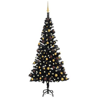 vidaXL Künstlicher Weihnachtsbaum Beleuchtung & Kugeln Schwarz 150 cm