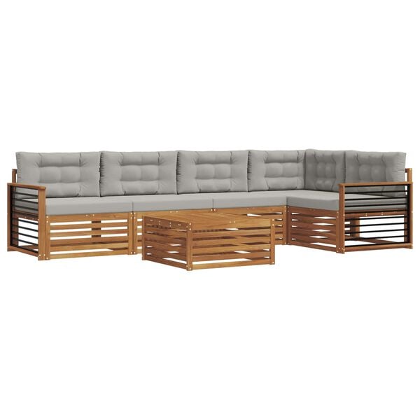 vidaXL Outdoor-Sofagarnitur mit Kissen 6 pcs Nat&uuml;rlich und Hellgrau