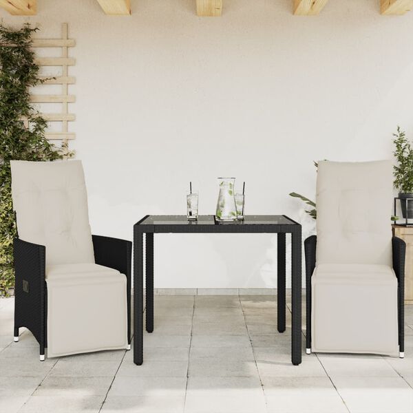 vidaXL 3-tlg. Bistro-Set mit Kissen Schwarz Poly Rattan