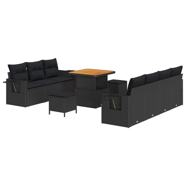 vidaXL Garten-Sofa-Set mit Kissen mit Speicher 10 pcs Schwarz