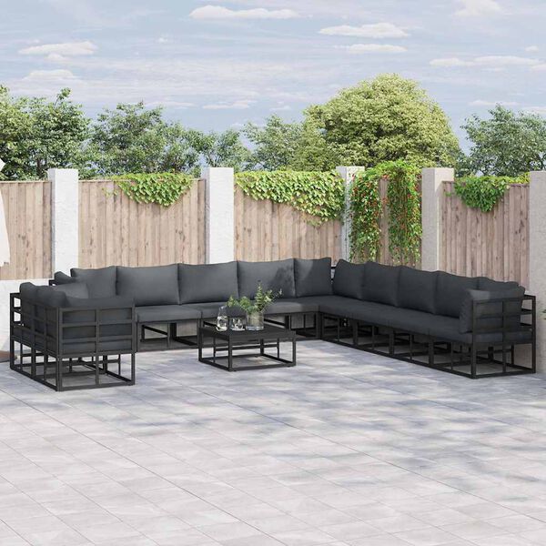 vidaXL Garten-Sofa-Set mit Kissen Schwarz Aluminium