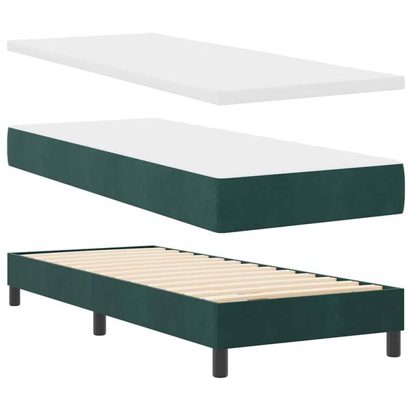 vidaXL Boxspringbett mit Matratze Dunkelgrau 80x200 cm Samt Dunkelgr&uuml;n