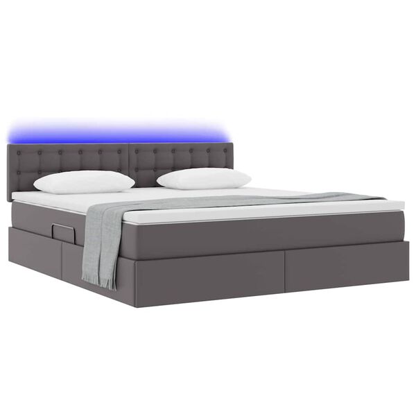 vidaXL Bett mit Stauraum und LED mit LED Grau 180 x 200 cm Kunstleder
