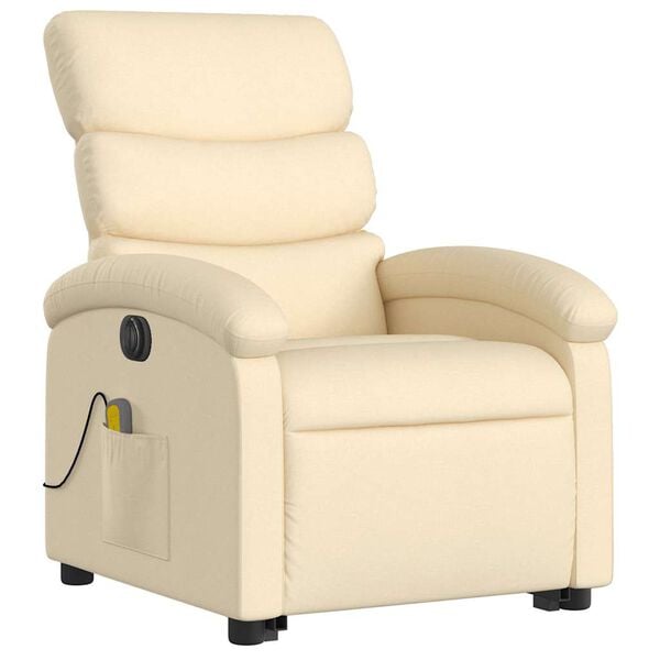 vidaXL Elektrischer Massagesessel mit Aufstehhilfe Creme Stoff