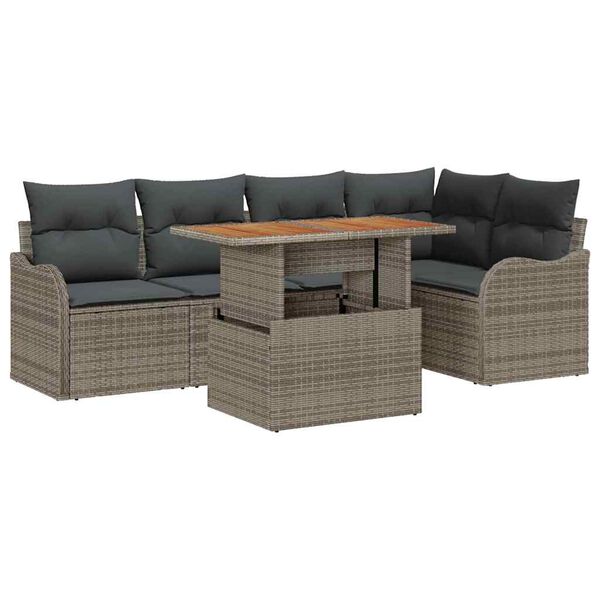 vidaXL Gartensofa-set mit Kissen 6 pcs Grau Poly-Rattan