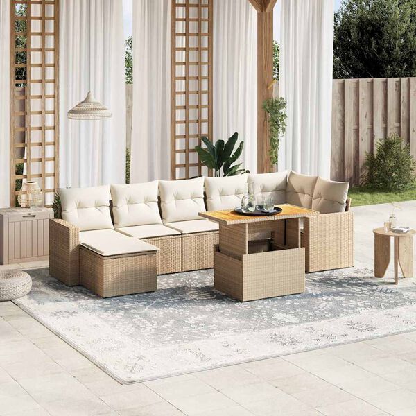 vidaXL 8-tlg. Garten-Sofagarnitur mit Kissen Beige Poly Rattan