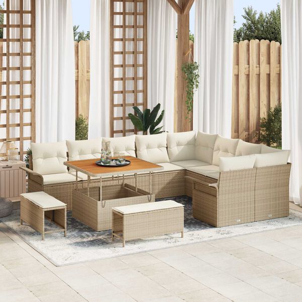 vidaXL Garten-Sofa-Set mit Kissen mit Speicher 12 pcs Beige und Creme
