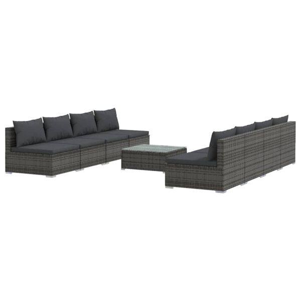 vidaXL 9-tlg. Garten-Lounge-Set mit Auflagen Poly Rattan Grau