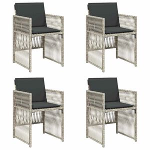 vidaXL Gartenst&uuml;hle mit Kissen 4 Stk. Hellgrau Poly Rattan