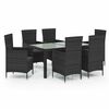 vidaXL 7-tlg. Garten-Essgruppe mit Auflagen Poly Rattan Schwarz