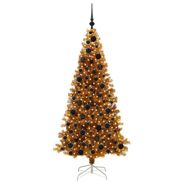 vidaXL Weihnachtsbaum mit 300 LEDs mit St&auml;nder Gold 180 cm PET