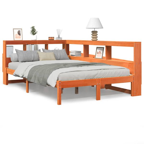 vidaXL Massivholzbett mit Regal ohne Matratze Wachsbraun 120x190 cm