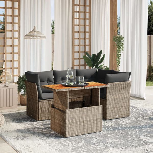 vidaXL 5-tlg. Garten-Sofagarnitur mit Kissen Grau Poly Rattan