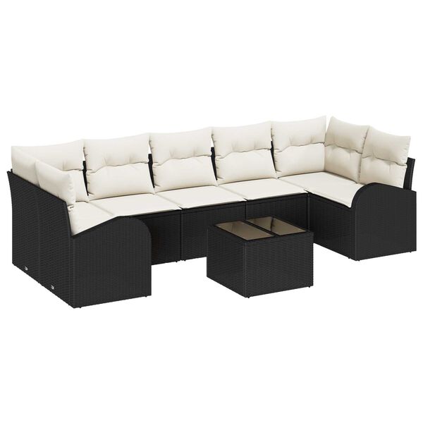 vidaXL Garten-Sofa-Set mit Kissen mit Speicher 8 pcs Schwarz und Creme