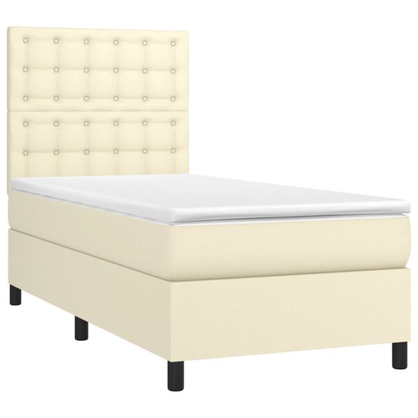 vidaXL Boxspringbett mit Matratze Creme 90x200 cm Kunstleder