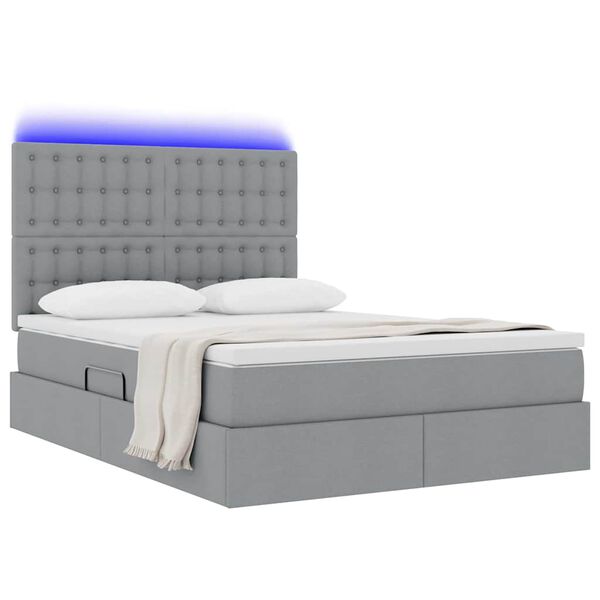 vidaXL Bett mit Stauraum und LED Hellgrau 140 x 200 cm Polyester