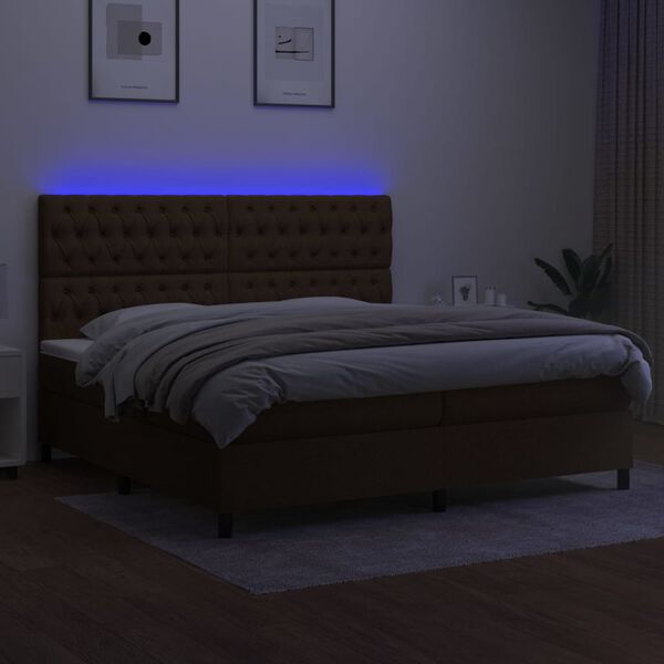 vidaXL Boxspringbett mit Matratze & LED Dunkelbraun 200x200 cm Stoff