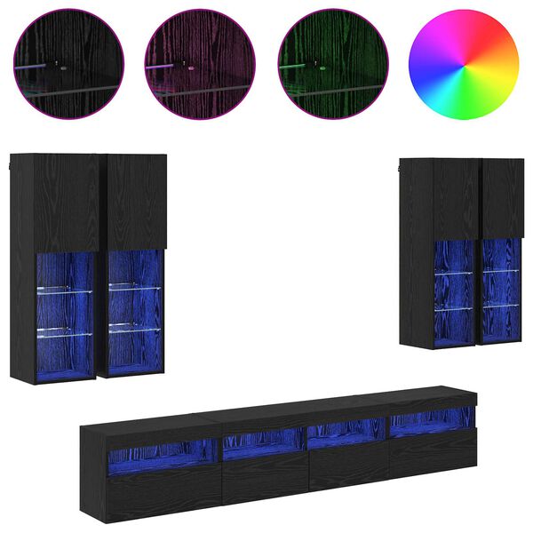 vidaXL TV-Wandschrank-Set mit LED-Lichtern 7 pcs Schwarz Eichen-Optik