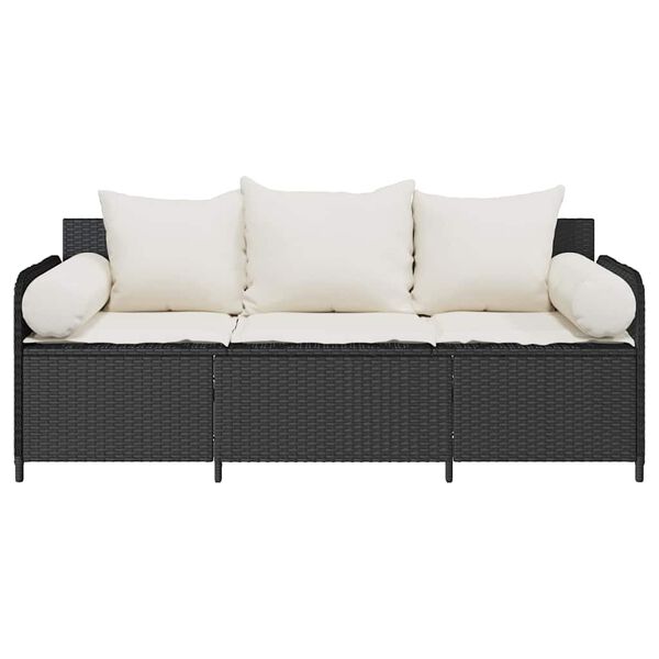 vidaXL Gartensofa mit Kissen 3-Sitzer Schwarz Poly Rattan