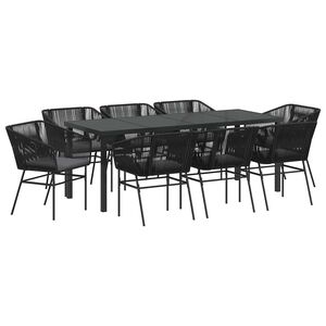 vidaXL Garten Essgruppe 9 pcs Schwarz Poly Rattan
