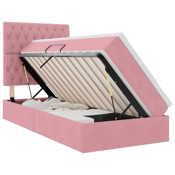 vidaXL Bett mit Stauraum und LED mit Matratze Rosa 90 x 200 cm Samt