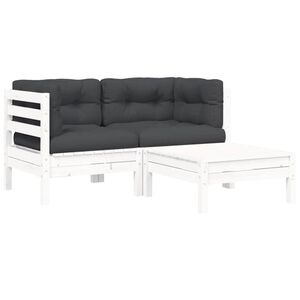 vidaXL 3-tlg. Garten-Lounge-Set mit Kissen in Wei&szlig; Kiefer Massivholz