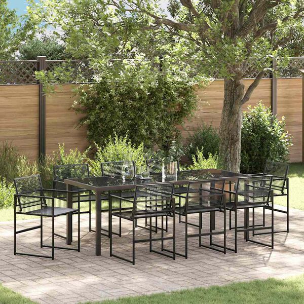 vidaXL Garten Essgruppe 9 pcs Schwarz Pulverbeschichteter Stahl