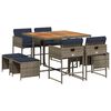 vidaXL 9-teiliges Garten-Ess-Set mit Kissen, grau, Polyrattan