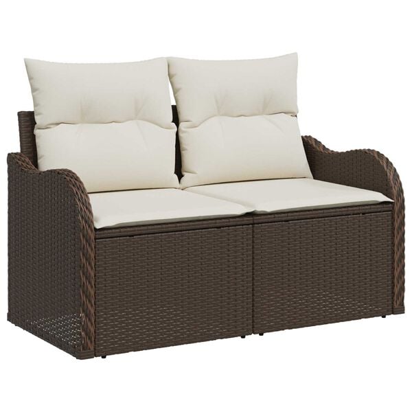 vidaXL Garten-Sofa-Set mit Kissen mit Speicher 6 pcs Braun Poly Rattan