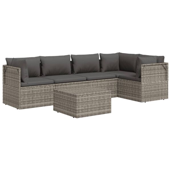 vidaXL 6-tlg. Garten-Lounge-Set mit Kissen Grau Poly Rattan