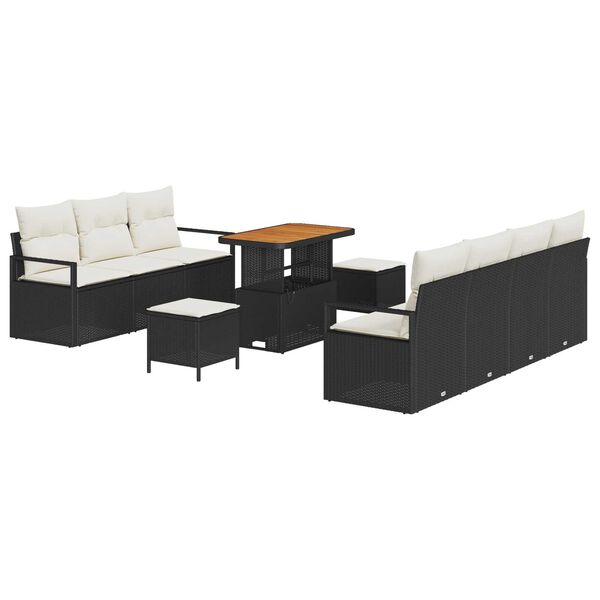 vidaXL Garten-Sofa-Set mit Kissen 10 pcs Schwarz Poly Rattan