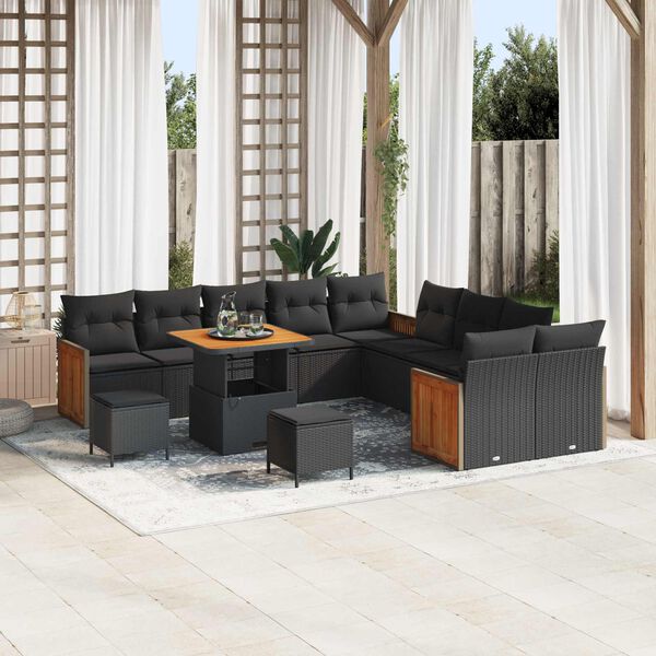 vidaXL Gartensofa-set mit Kissen 13 pcs Schwarz