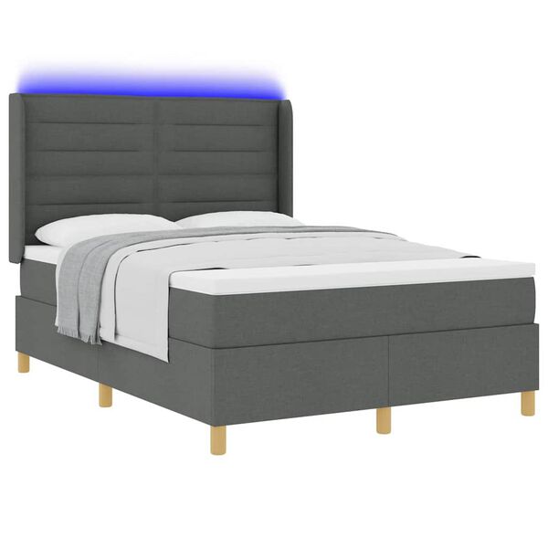 vidaXL Boxspringbett mit Matratze mit Kopfteil Grau 140 x 190 cm Stoff