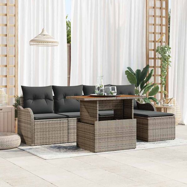 vidaXL Gartensofa-set mit Kissen 6 pcs Grau Poly-Rattan