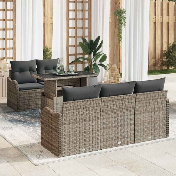 vidaXL Gartensofa-set mit Kissen 6 pcs Grau Poly-Rattan