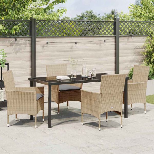 vidaXL Garten Essgruppe mit Kissen 5 pcs Beige Poly-Rattan