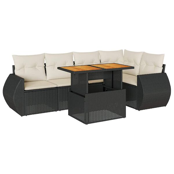 vidaXL 6-tlg. Garten-Sofagarnitur mit Kissen Schwarz Poly Rattan