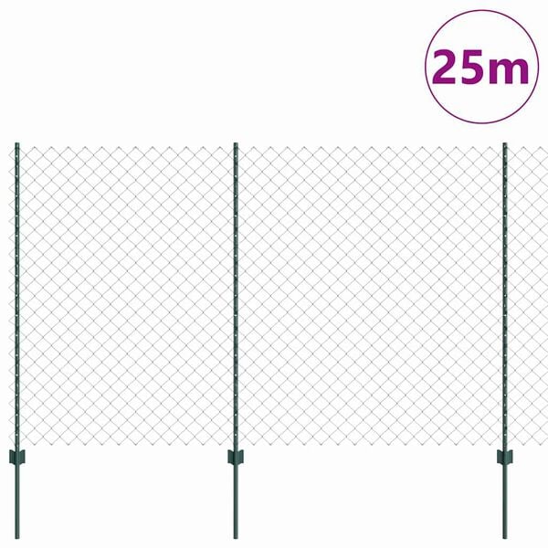 vidaXL Zaun mit Pfosten Gr&uuml;n 1,5 x 25 m Stahl