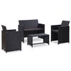 vidaXL 4-tlg. Garten-Lounge-Set mit Auflagen Poly Rattan Schwarz