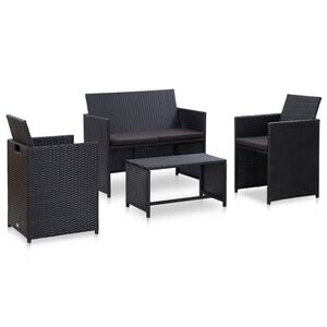vidaXL 4-tlg. Garten-Lounge-Set mit Auflagen Poly Rattan Schwarz