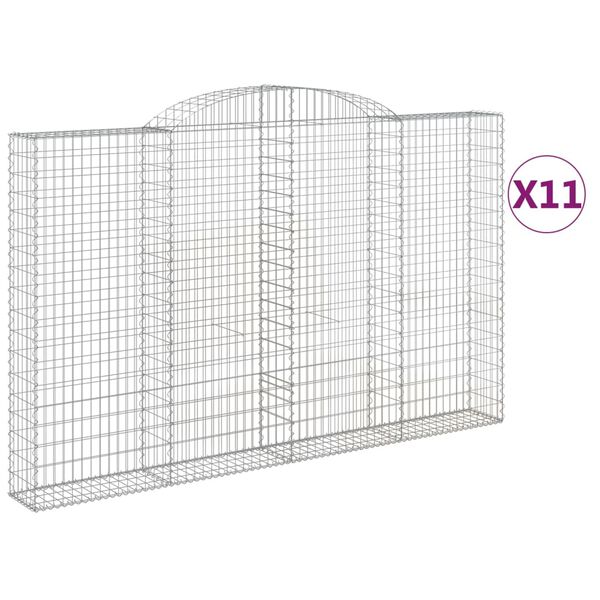 vidaXL Gabionen mit Hochbogen 11 Stk 300x30x180/200cm Verzinktes Eisen