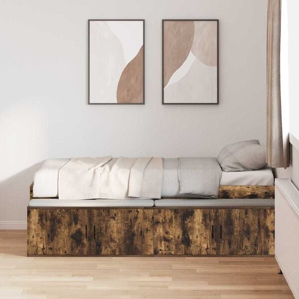 vidaXL Bettrahmen Ger&auml;ucherte Eiche 90 x 190 cm Holzwerkstoff