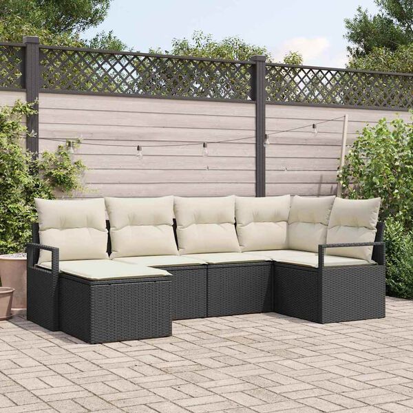 vidaXL Sofa Set mit Kissen 6 pcs Schwarz und Creme Poly-Rattan