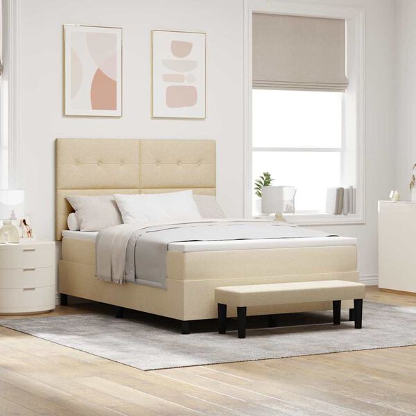 vidaXL Boxspringbett mit Matratze Creme 140 x 190 cm Stoff