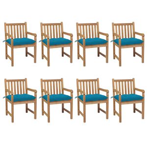 vidaXL Gartenst&uuml;hle 8 Stk. mit Hellblauen Kissen Massivholz Teak
