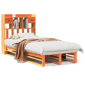 vidaXL Massivholzbett mit Regal ohne Matratze Wachsbraun 75x190 cm