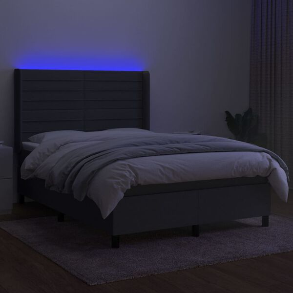 vidaXL Boxspringbett mit Matratze & LED Dunkelgrau 140x190 cm Stoff