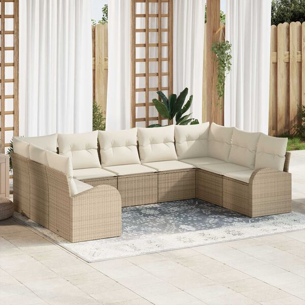 vidaXL Sofa Set mit Kissen 9 pcs Beige Poly Rattan