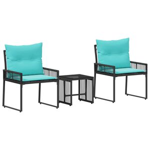 vidaXL Gartenm&ouml;bel Set mit Kissen 7 pcs Schwarz und T&uuml;rkis Poly-Rattan